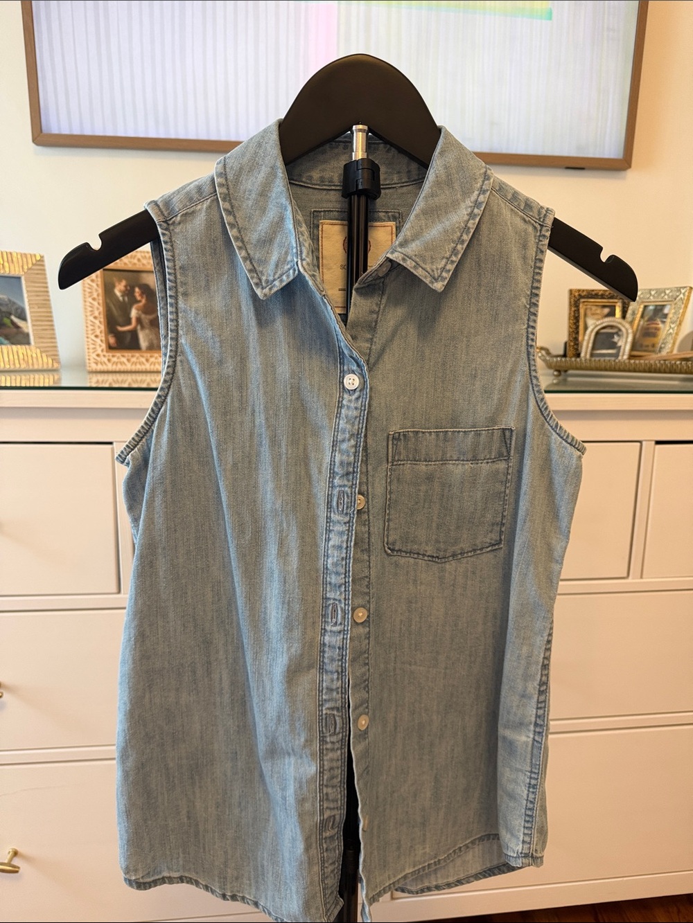 SO Light Blue Sleeveless Denim vest or button down top